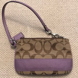 Coach Signature Brown and Purple Wristlet with Monogram